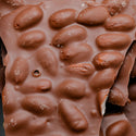 Close-up of a chocolate bar with peanut pieces
