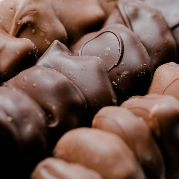 Close-up of chocolate candies with a focus on texture and color.